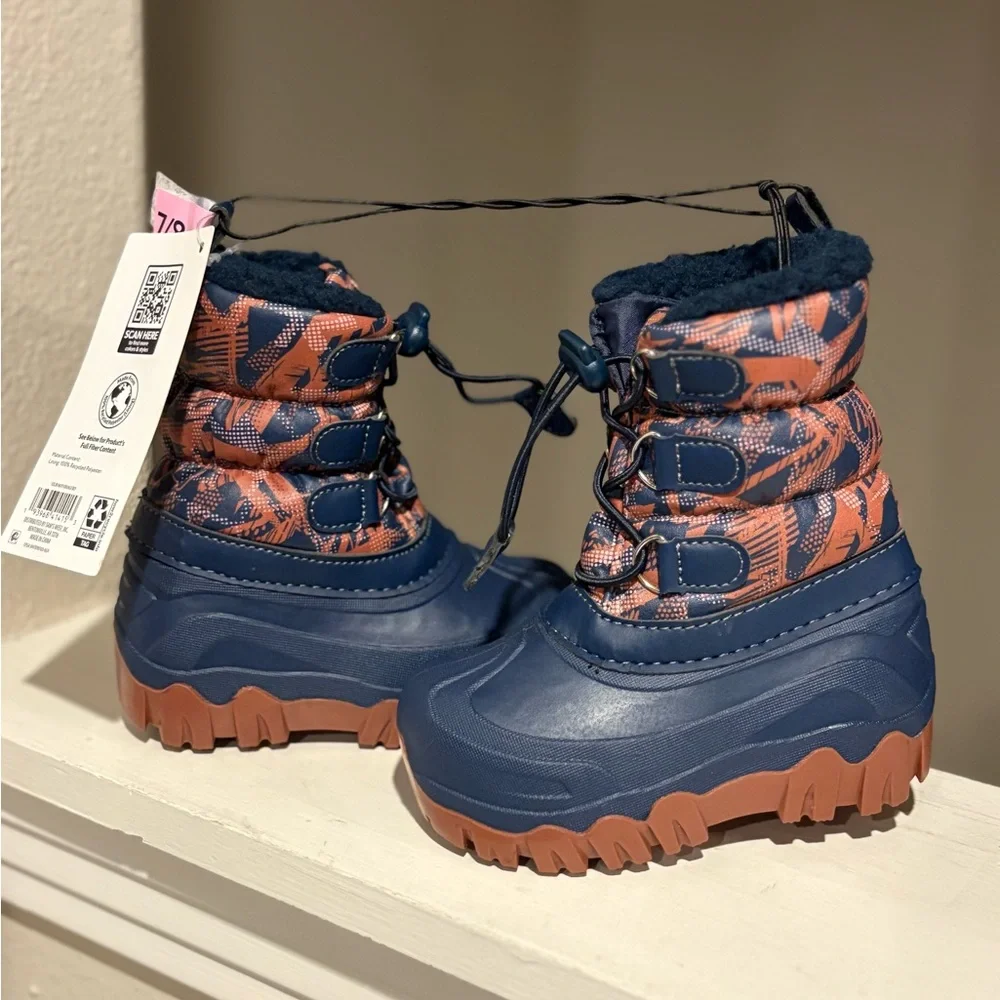 NWT Boys Blue/Rust Orange MEMBER'S MARK Winter Snow Boots - Toddler Size 7/8_3